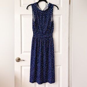 Leota Navy Polka Dot Sleeveless Midi Dress